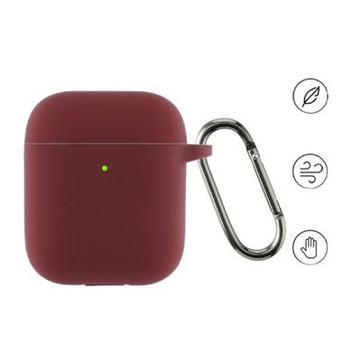 Чехол для AirPods силиконовый с карабином Бордовый