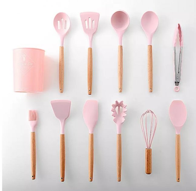 Кухонний набір з 12 предметів Kitchen Art з бамбуковою ручкою Рожевий