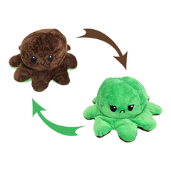 М'яка іграшка восьминіг перевертень двосторонній «веселий + сумний» Зелений коричневий