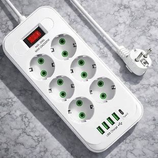 Сетевой фильтр удлинитель 3м, LED, 6-220V, 4-USB, 1-PD Type-C D6 Белый