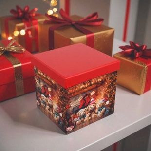 Коробка упаковочная подарочная Мишки у камина 8-й размер 22,5х22,5х22,5см 73-5740