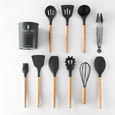 Кухонний набір з 12 предметів Kitchen Art з бамбуковою ручкою Чорний