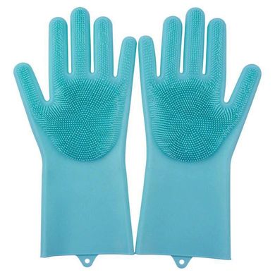 Силіконові рукавички для миття і чищення Magic Silicone Gloves з ворсом Блакитні