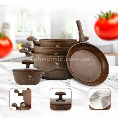 Набор посуды с крышками с антипригарным покрытием 9 предметов Тор Kitchen ТК00098 Коричневый