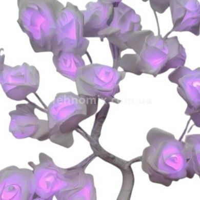 Ночник настольный Роза светящаяся, питание 3 батарейки АА 24 led Белый ствол и белые цветки