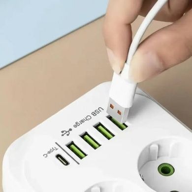 Мережевий фільтр подовжувач 3м, LED, 6-220V, 4-USB, 1-PD Type-C D6 Білий