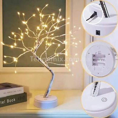 Нічник Дерево 108LED 3AAA 8 режимів мерехтіння тепле світло Сріблястий