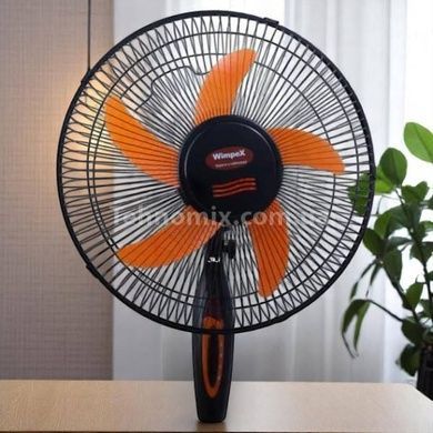 Вентилятор підлоговий 5-лопатевий кнопковий з автоповоротом 220V WIMPEX WX-1612/16 Чорний з оранжевим