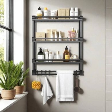 Полка настенная в ванную комнату 60*58*15см AND-106-20-69PCS Черная