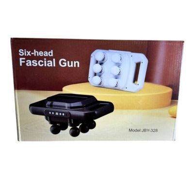 Массажер перкуссионный для тела 6 массажных головок Fascial Gun JBY-328 Белый