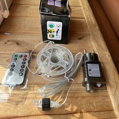 Гірлянда роса лінійна з пультом 50м 500LED 220V 4538 AND 70-1 Сірий дріт, зелене світло
