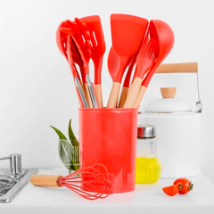 Кухонный набор из 12 предметов Kitchen Art с бамбуковой ручкой Красный