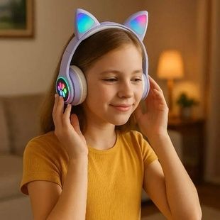 Беспроводные Bluetooth-наушники с кошачьими ушками LED CAT EAR P33 фиолетовые