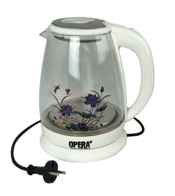 Скляний електрочайник Opera OP-880 з квітами Білий