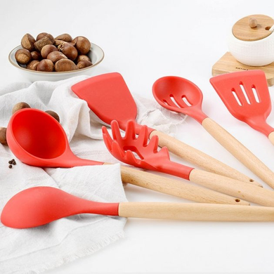Кухонний набір з 12 предметів Kitchen Art з бамбуковою ручкою Червоний
