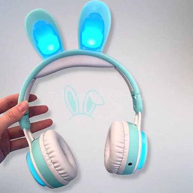 Навушники бездротові дитячі з вушками кролика LED підсвічування KE-01 Бірюзові