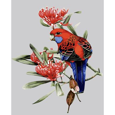 Картина по номерам Strateg ПРЕМИУМ Попугай в цветах с лаком размером 40х50 см SY6035