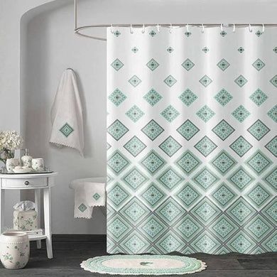 Фіранка-шторка для душу 180*180см Shower curtain W-5 Зелені ромби