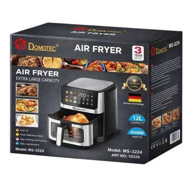 Повітряна фритюрниця аерогриль 12л 4500W Domotec MS 3224 Чорна з сірим