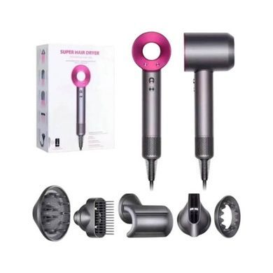 Фен-стайлер с 4 магнитными насадками + новая насадка гребень Super Hair Dryer Серый