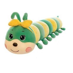 Игрушка-подушка Гусеница с пледом 3 в 1 Зеленая с желтым