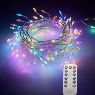 Гірлянда роса лінійна Мішура пухнаста з пультом 5м 150LED 220V 4493 AND 17-1 Мідний дріт, мультиколор