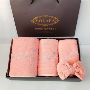 Набор банный подарочный (2 полотенца, чалма, повязка) Solafa Розовый
