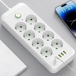 Подовжувач мережевий фільтр 3м 8&times;220В+4&times;USB+1&times;Type-C F16u Білий