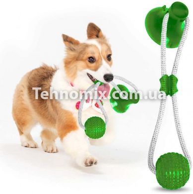Игрушка для собак канат на присоске с мячом Pet molar toys Зеленая