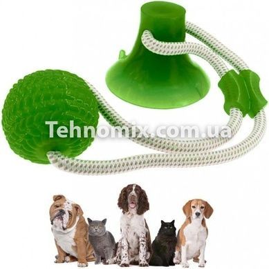 Игрушка для собак канат на присоске с мячом Pet molar toys Зеленая