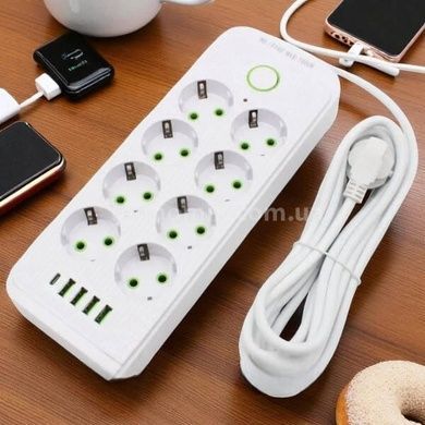Подовжувач мережевий фільтр 3м 8&times;220В+4&times;USB+1&times;Type-C F16u Білий