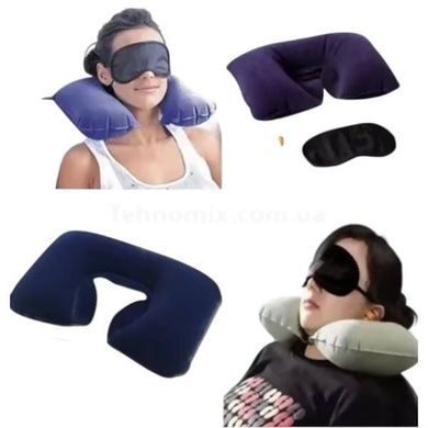 Подушка для подорожей надувна U-подібна з покриттям 44*27см Travel Blue Neck Pillow Синя