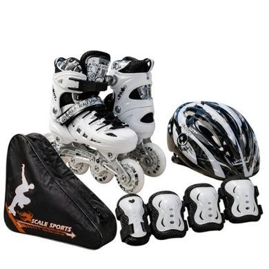 Ролики детские раздвижные с полным комплектом защиты р 34-37 Scale Sports White Белые