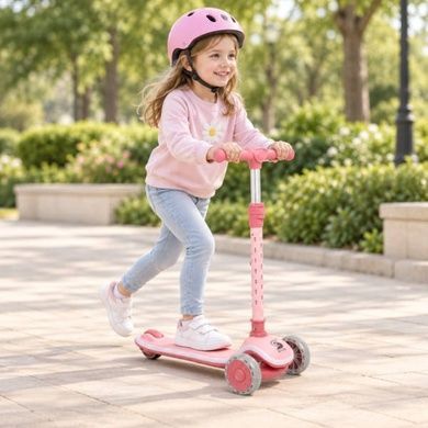 Самокат дитячий триколісний Skyper LS-4801-20-1 L з підсвічуванням Рожевий
