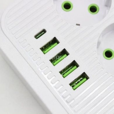 Подовжувач мережевий фільтр 3м 8&times;220В+4&times;USB+1&times;Type-C F16u Білий