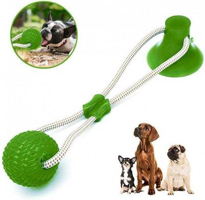 Іграшка для собак канат на присосці з м'ячем Pet molar toys Зелена