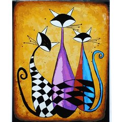 Картина за номерами Strateg ПРЕМІУМ Три котики з лаком розміром 40х50 см (SY6919)