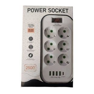 Сетевой фильтр с USB (6&times;220В+4&times;USB+1&times;Type-C) D6L 3 метра Белый