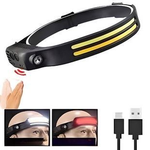 Фонарик налобный с датчиком движения аккумуляторный BL-W689-2-LM+2COB (white+red) Черный