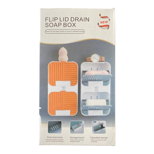 Мильниця з відкидною кришкою настінна 2 відсіки Flip Lip Drain Soap Box Блакитний