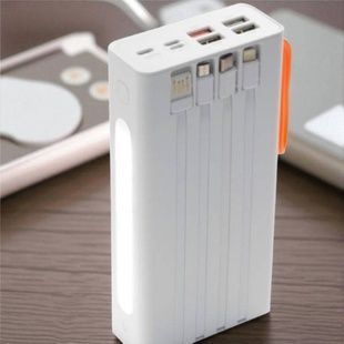 Power Bank 30000mAh із вбудованими кабелями Type-C, Lightning, MicroUSB, Iphone 572 Білий
