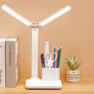 Настольная аккумуляторная двойная LED-лампа с подставкой для ручек 5W Белая
