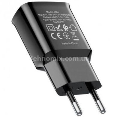 Сетевое зарядное устройство с кабелем HOCO C88A (IP) Черное