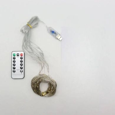 Гірлянда штора роса 8 режимів 3*2м із дистанційним пультом + USB Теплий білий