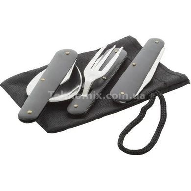 Набір туристичний 3в1 ложка, вилка, ніж у чохлі 9,5см K8003 Black/Blue/Red/Grey Чорний