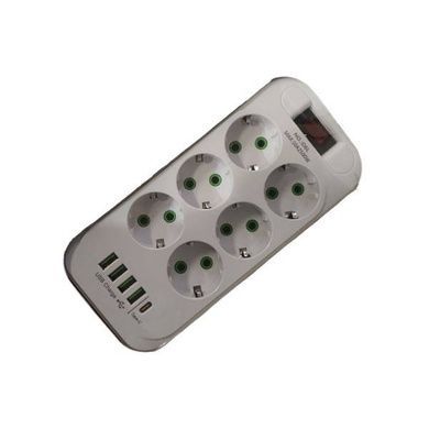Мережевий фільтр з USB (6&times;220В+4&times;USB+1&times;Type-C) D6L 3 метри Білий