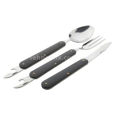 Набір туристичний 3в1 ложка, вилка, ніж у чохлі 9,5см K8003 Black/Blue/Red/Grey Чорний