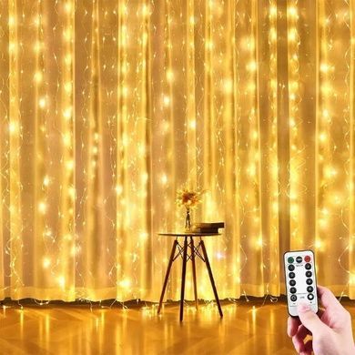 Гірлянда штора роса 8 режимів 3*2м із дистанційним пультом + USB Теплий білий