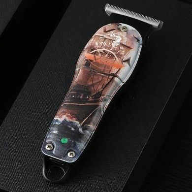 Машинка акумуляторна для стрижки волосся зі змінними насадками VGR-690 Чорна з принтом