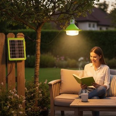 Комплект для освещения солнечная панель + 2 светильника Solar Белый с салатовым